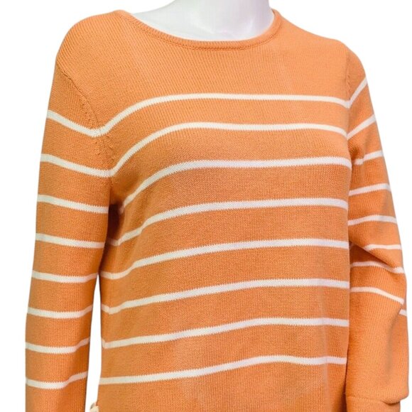 J Jill Womens Knit Pullover Sweater Clementine Orange Striped Side Ties Size S - Picture 4 of 13